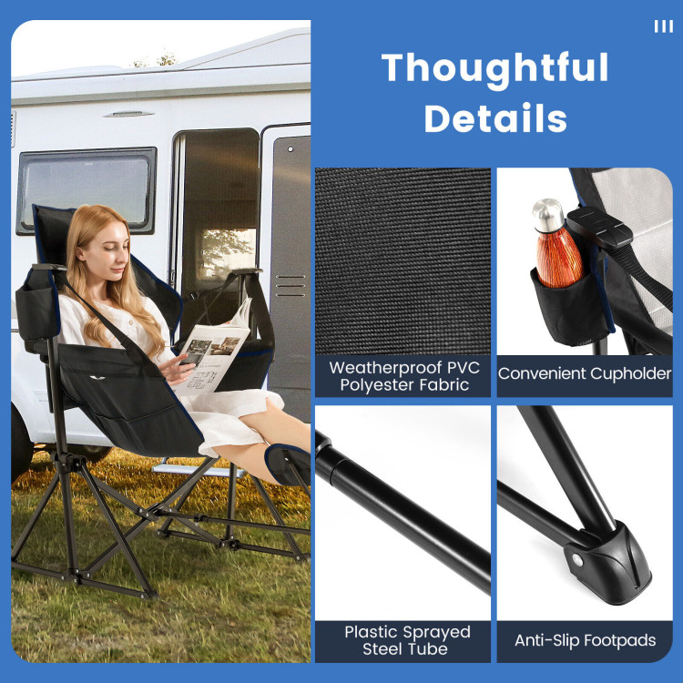 Hammock Camping Chair with Retractable Footrest and Carrying Bag-BlackCostway Gallery View 9 of 10